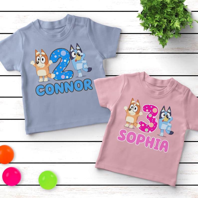 Personalized Name Age Bluey Birthday Shirt Cool