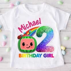 Personalized Name Age Cocomelon Birthday Shirt Onesis Kid Youth V-neck Unisex 1