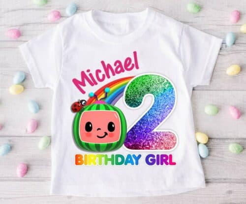 Personalized Name Age Cocomelon Birthday Shirt Onesis Kid Youth V-neck Unisex 1