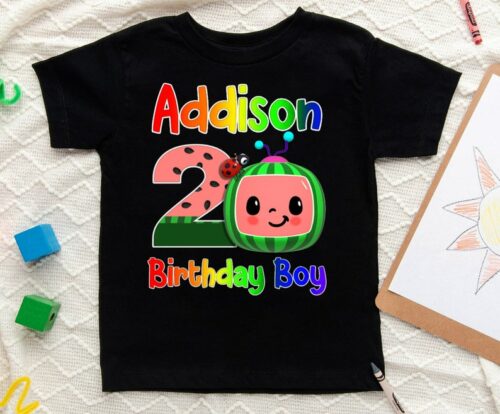 Personalized Name Age Cocomelon Birthday Shirt Onesis Kid Youth V-neck Unisex, Unisex Shirts 1