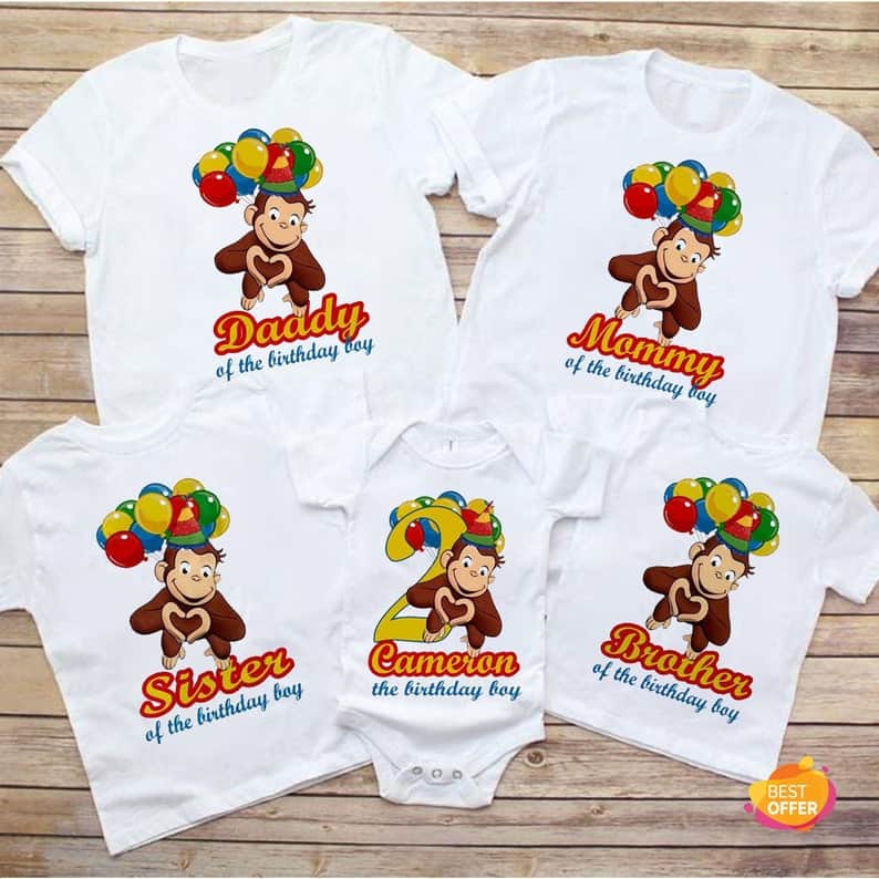 Personalized Name Age Curious George Birthday Shirt Cute Gift