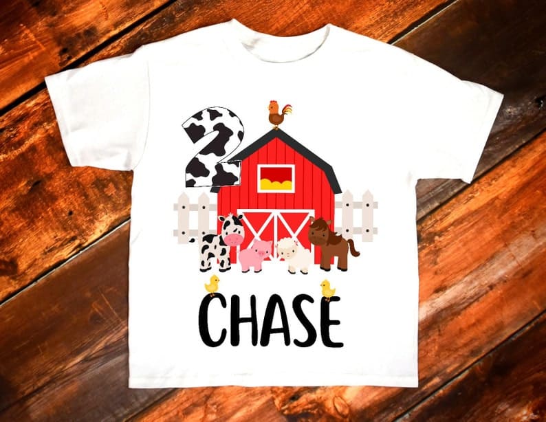 Personalized Name Age Farm Birthday Shirt Onesis Kid Youth V-neck Unisex Cute Gifts