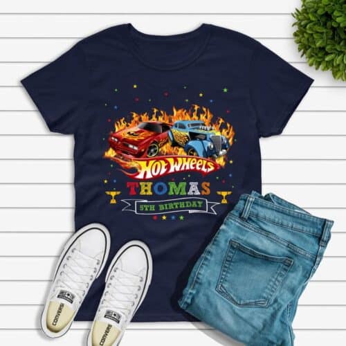 Personalized Name Age Hot Wheels Birthday Shirt Funny Present