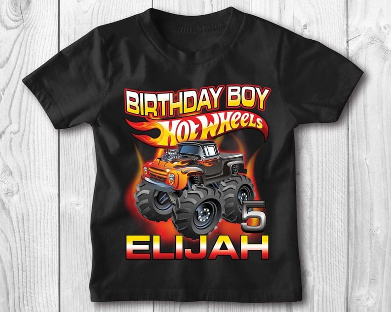 Personalized Name Age Hot Wheels Birthday Shirt Presents