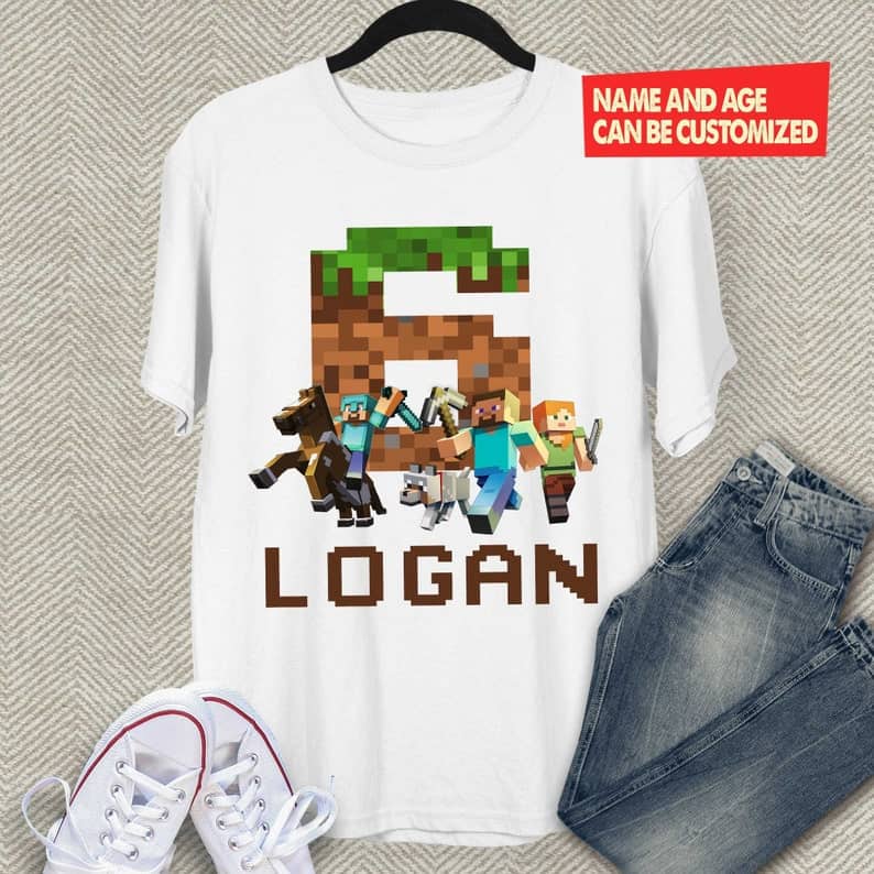 Personalized Name Age Minecraft Birthday Shirt Cute Gift