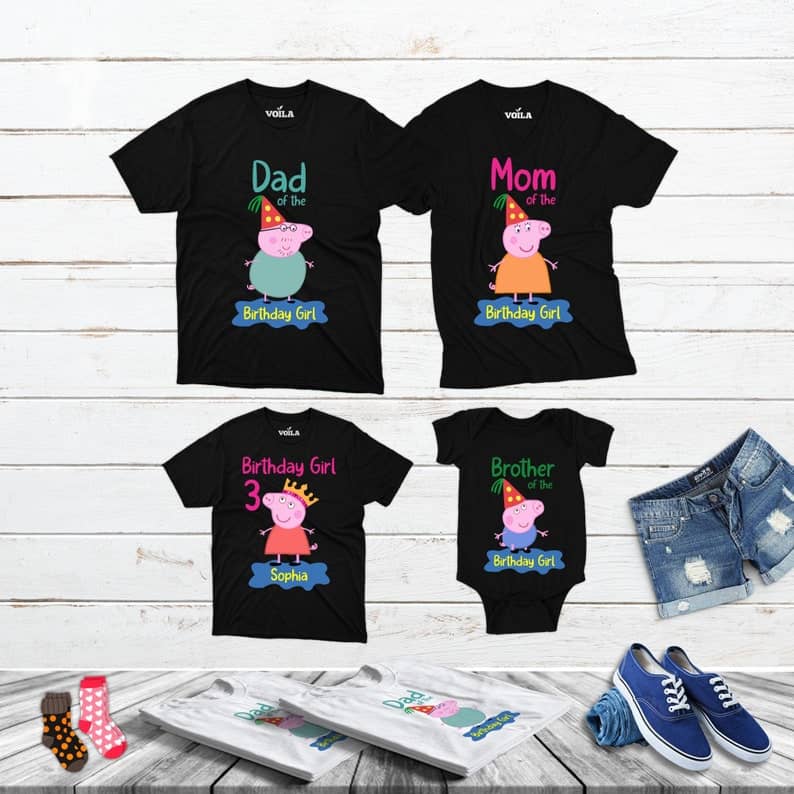 Personalized Name Age Peppa Pig Birthday Shirt Gifts Cute