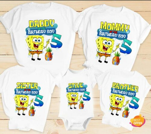 Personalized Name Age Spongebob Birthday Shirt Funny Presents