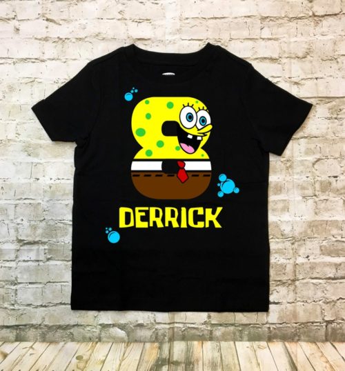 Personalized Name Age Spongebob Birthday Shirt Onesis Kid Youth V-neck Unisex