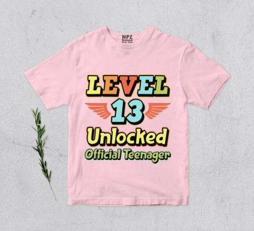 Personalized Name Age Level 13 Unlocked Official Teenager Birthday Shirt Onesis Kid Youth V-neck Unisex