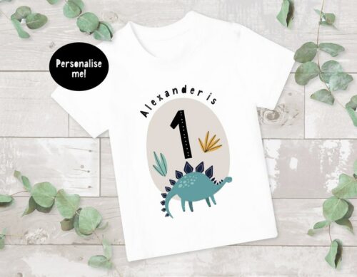 Personalized Name Age Dinosaur Birthday Shirt Onesis Kid Youth V-neck Unisex