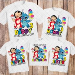 Personalized Name Age Stitch Birthday Shirt Onesis Kid Youth V-neck Unisex