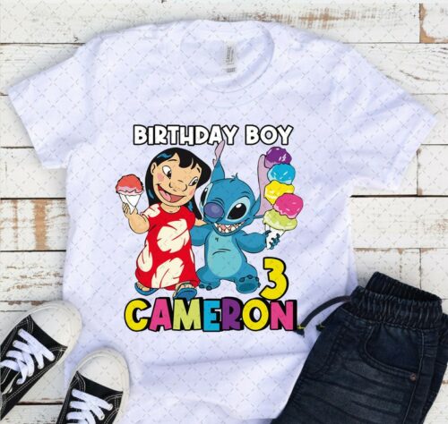 Personalized Name Age Stitch Birthday Shirt Onesis Kid Youth V-neck Unisex